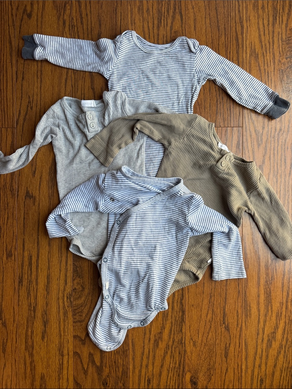 Neutral Stripe and Solid Long-Sleeve Baby One-Piece Set